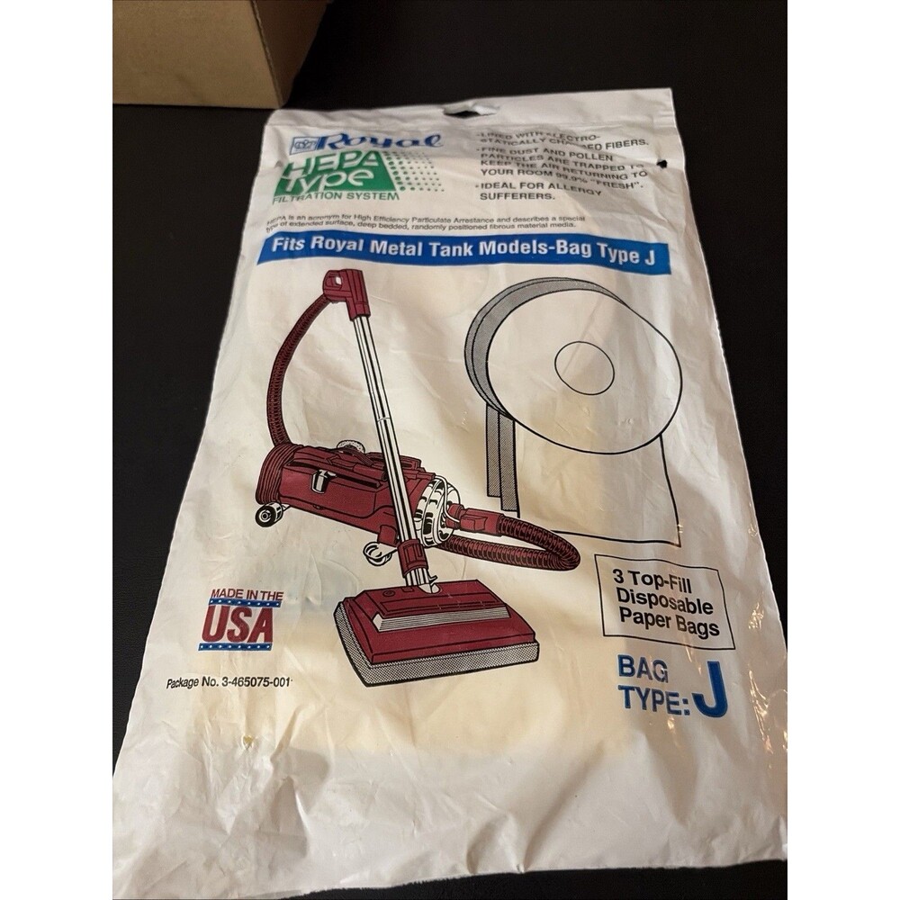 Fits For Royal Vacuum Paper Bags Type J Pony Tank HEPA, 3465075001